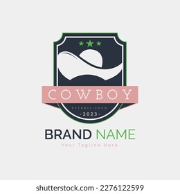 cowboy western hat shield logo design template for brand or company and other
