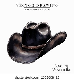 Cowboy Western Hat Vintage Watercolor style Stock vector