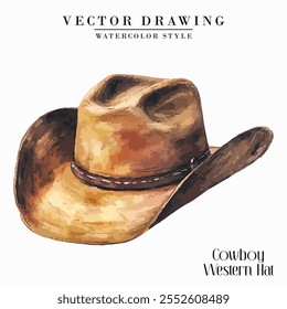 Cowboy Western Hat Vintage Watercolor style Stock vector