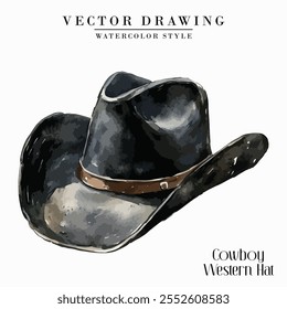 Cowboy Western Hat Vintage Watercolor style Stock vector