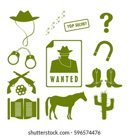 cowboy and western icons set