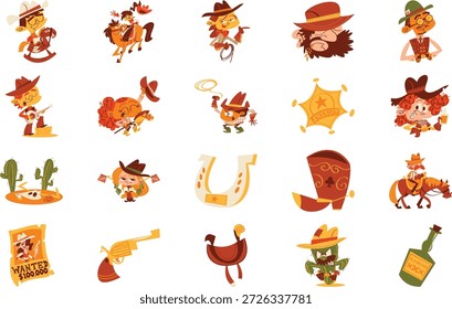 Ilustración vectorial De Vaqueros Y Ilustraciones Occidentales. Plantilla de diseño de símbolos de ilustración para elemento de interfaz de usuario móvil de Web.
