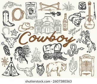 Cowboy Whimsical Hand Drawn Set
