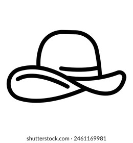 Cowboy breit Krempe Hut Symbol Umriss Vektorgrafik. Westliche Rancher-Kleidung. Wilder Stil