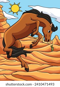 Ilustración de dibujos animados de color de caballo salvaje Cowboy