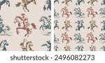 Cowboy Wild West Bucking Horse Rodeo Vintage Seamless Pattern Vector Illustration Earthy Colors