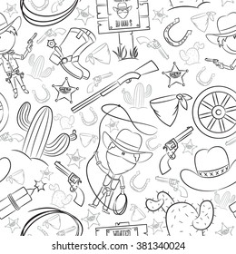  Cowboy With Wild West Objects Seamless Pattern