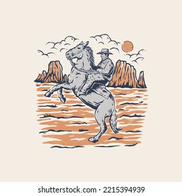 cowboy wild west retro vintage illustration