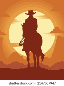 cowboy wild west scene poster