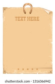 Cowboy wild west vintage paper for text and horseshoe on white