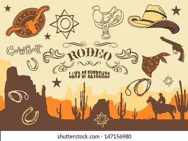cowboy. Wild West Western Elements, vector illustration
