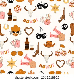 Cowboy wildwest seamless pattern. Howdy Vector 