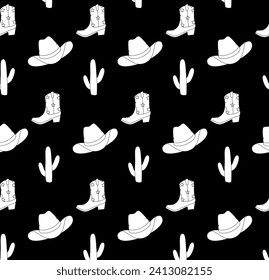 Cowboys concept. Pattern. On an isolated black background.