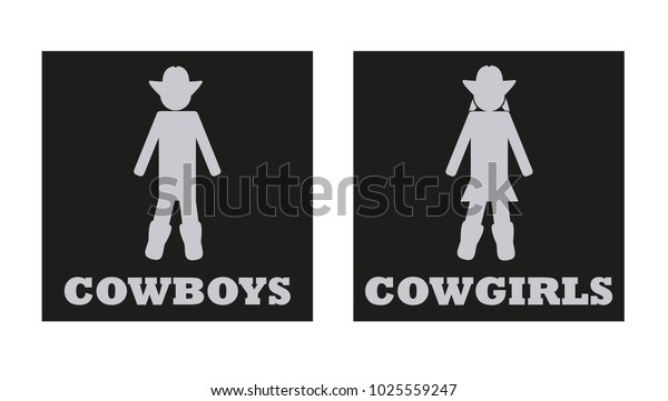 Cowboys Cowgirls Vector Toilet Signs Stock Vector (Royalty Free) 1025559247 Man And Woman Bathroom Symbol