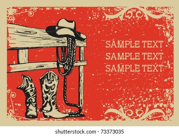 Cowboy's elements for life .Vector graphic image  with grunge background for text