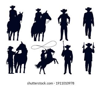 Cowboys Figures Silhouettes Guns Horses Vector Stock Vector (Royalty ...