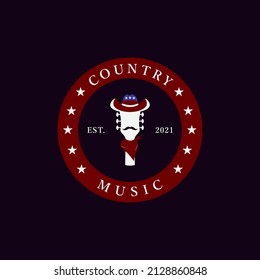 Cowboys Gitarre, Country Music Logo Retro Illustration Vorlage Download. Vektorgrafik 