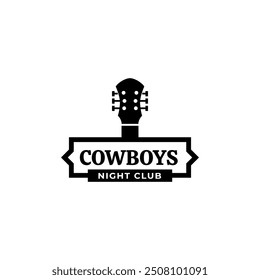 cowboys night club guitar logo flat vector design
