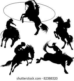 Cowboys on horses silhouettes on a white background.