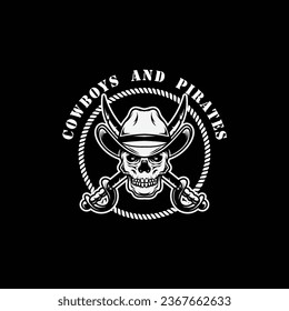 cowboys and pirates skull wearing bandana vector illustration