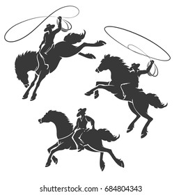 Cowboys ride on horses on a white background. Vector illustration