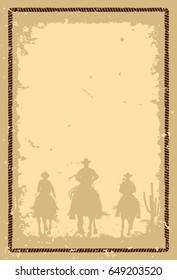 Cowboys riding horses background, vector