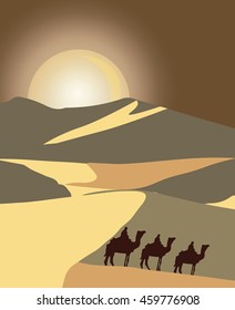 Cowboys silhouette at sunset. Vector illustration 