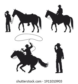 Cowboys Silhouettes With Guns And Horses Vector Illustration Design