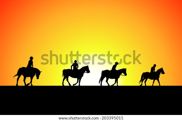 Cowboys Sunset Stock Vector (Royalty Free) 203395015 | Shutterstock