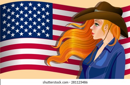 Cowgirl with American flag