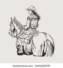Cowgirl Back View Cavaleiro Esboço