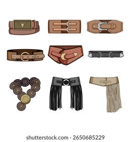 cowgirl belt set cartoon. leather buckle, rodeo fashion, style vintage cowgirl belt sign. isolated symbol vector illustration