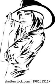 Cowgirl black and white vector art