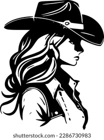 Cowgirl | Black and White Vector illustration