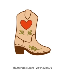 Cowgirl boot with heart and floral leaf design icon