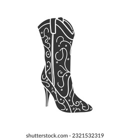 Cowgirl Boot Icon Silhouette Illustration. Footwear Cowboy Girl Vector Graphic Pictogram Symbol Clip Art. Doodle Sketch Black Sign.