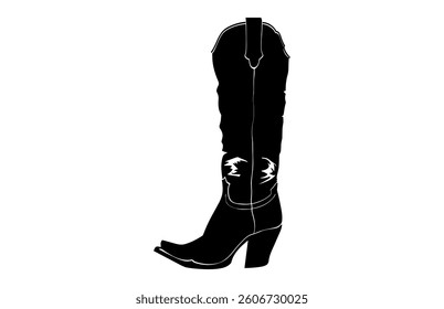 Cowgirl Boot Silhouette Black Clipart, Cowboy Boot Vector isolated on a white background