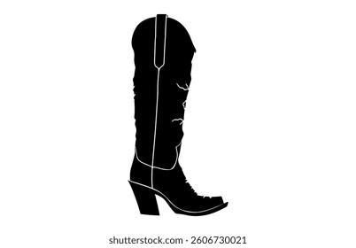 Cowgirl Boot Silhouette Vector, Cowboy Boot Black Clipart
