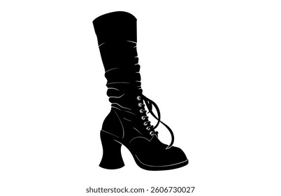 Cowgirl Boot Silhouette Vector, Cowboy Boot Black Clipart