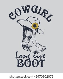 Cowgirl boot  for Women Western Cowgirls T-Shirt print