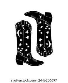 Cowgirl boots black and white monochrome graphic. 