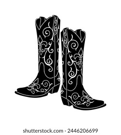 Cowgirl boots black and white monochrome graphic. 