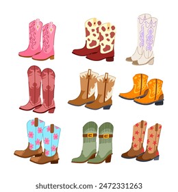 cowgirl boots set cartoon. western boot, pink rodeo, hat country cowgirl boots sign. isolated symbol vector illustration