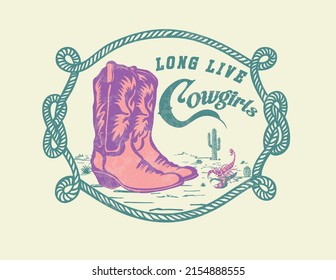 Cowgirl Boots Typography Vector Design