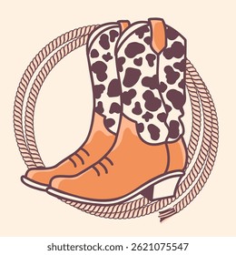 Cowgirl boots vector illustration. Vector western cowboy boots with lasso isolated on white