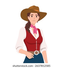 Cowgirl with Classic Western Style. Flat vector illustration isolated on white background
