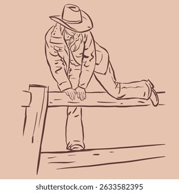 Cowgirl climbing over the fence vector for illustration, card, decoration 