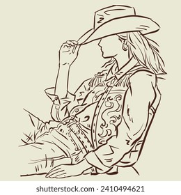 Cowgirl with costume in a hat vector for card, decoration, illustration