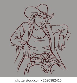 Cowgirl in costume with a hat vector for illustration, card, decoration