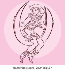 Cowgirl in costume posing vector for card, decoration, illustration